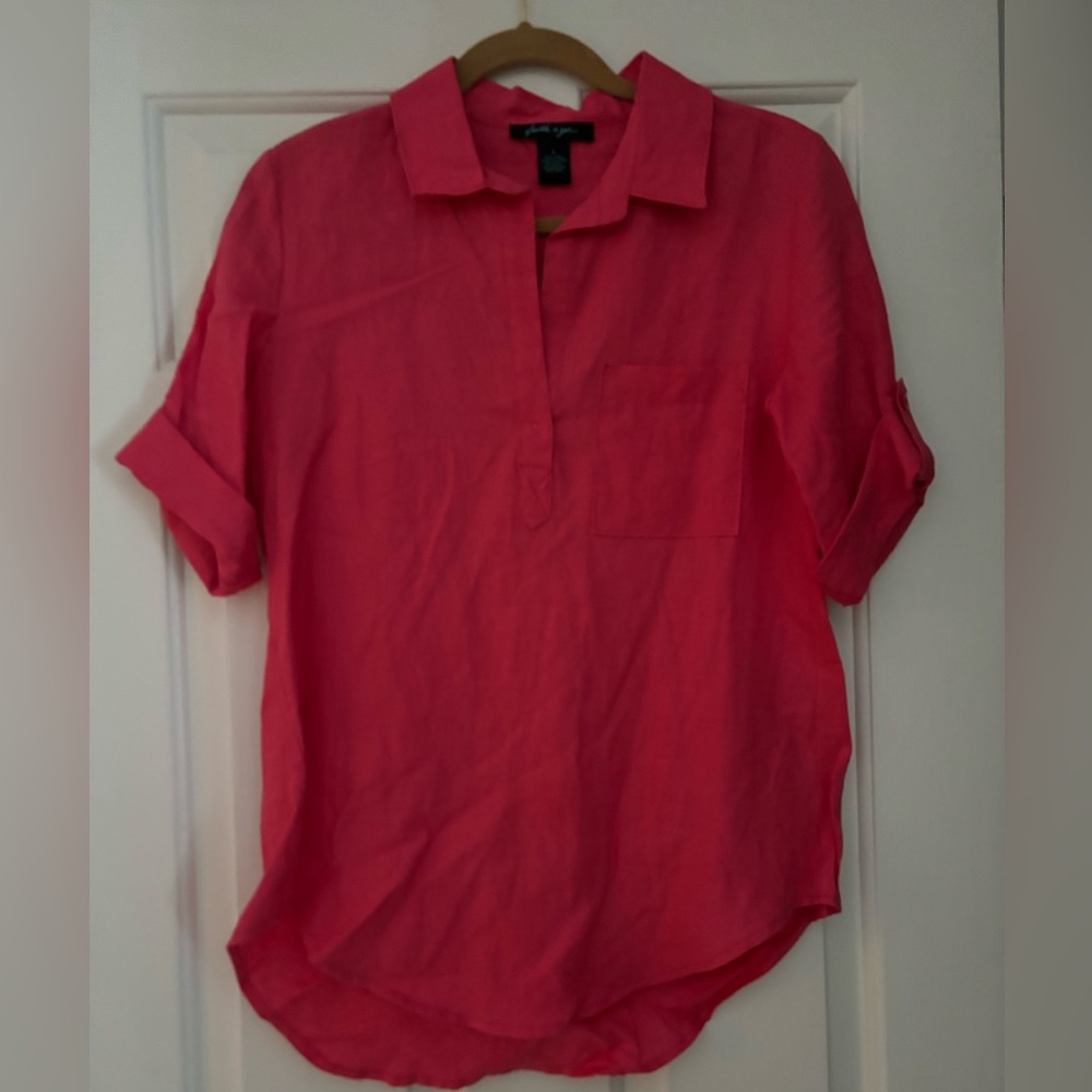 Faith & Zoe Small bright coral linen top